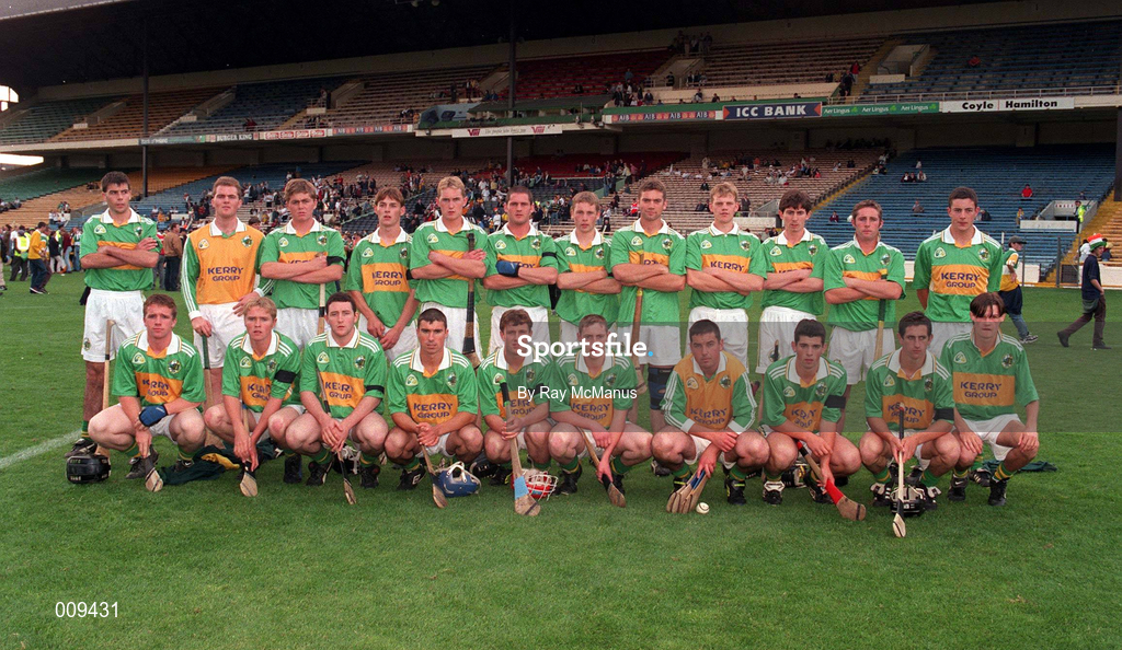22 August 1998; The Kerry squad before the All Ireland Under-21 'B' hurling Final match between Kerry and Kildare at Croke Park in Dublin. The game was postponed due to a protest on the pitch by Offaly supporters due to the amount of time played in their Guinness All-Ireland Senior Hurling Championship Semi-Final defeat to Clare in the previous game. Photo by Ray McManus/Sportsfile