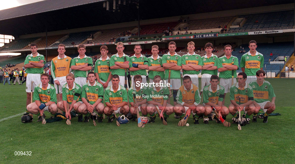 22 August 1998; The Kerry squad before the All Ireland Under-21 'B' hurling Final match between Kerry and Kildare at Croke Park in Dublin. The game was postponed due to a protest on the pitch by Offaly supporters due to the amount of time played in their Guinness All-Ireland Senior Hurling Championship Semi-Final defeat to Clare in the previous game. Photo by Ray McManus/Sportsfile
