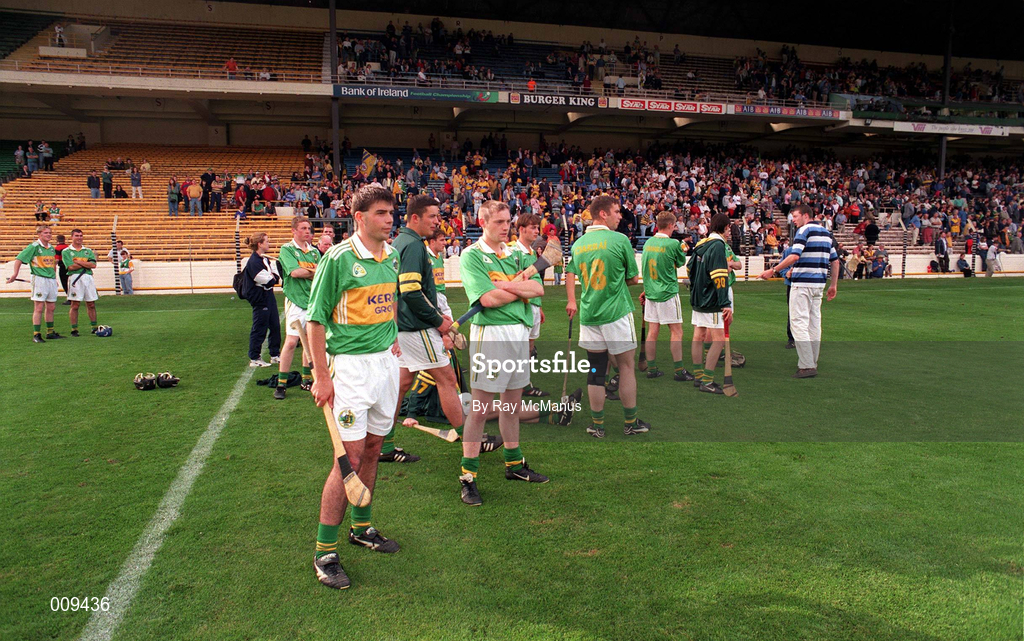 22 August 1998; Kerry players before the All Ireland Under-21 'B' hurling Final match between Kerry and Kildare at Croke Park in Dublin. The game was postponed due to a protest on the pitch by Offaly supporters due to the amount of time played in their Guinness All-Ireland Senior Hurling Championship Semi-Final defeat to Clare in the previous game. Photo by Ray McManus/Sportsfile