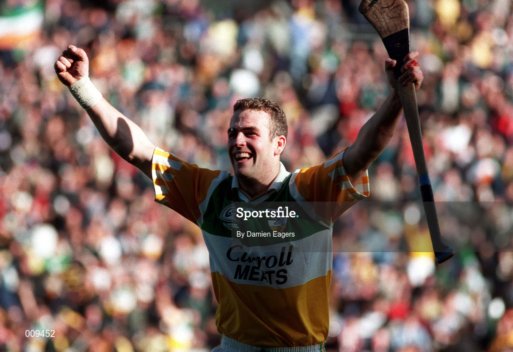 13 September 1998; Kevin Martin of Offaly celebrates at the final whistle after the Guinness All-Ireland Senior Hurling Championship Final match between Kilkenny and Offaly at Croke Park in Dublin. Photo by Damien Eagers/Sportsfile