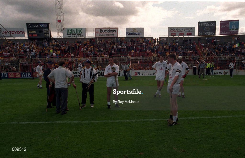 22 August 1998: Kildare before the All Ireland Under-21 'B' hurling Final match between Kerry and Kildare at Croke Park in Dublin. The game was postponed due to a protest on the pitch by Offaly supporters due to the amount of time played in their Guinness All-Ireland Senior Hurling Championship Semi-Final defeat to Clare in the previous game. Photo by Ray McManus/Sportsfile