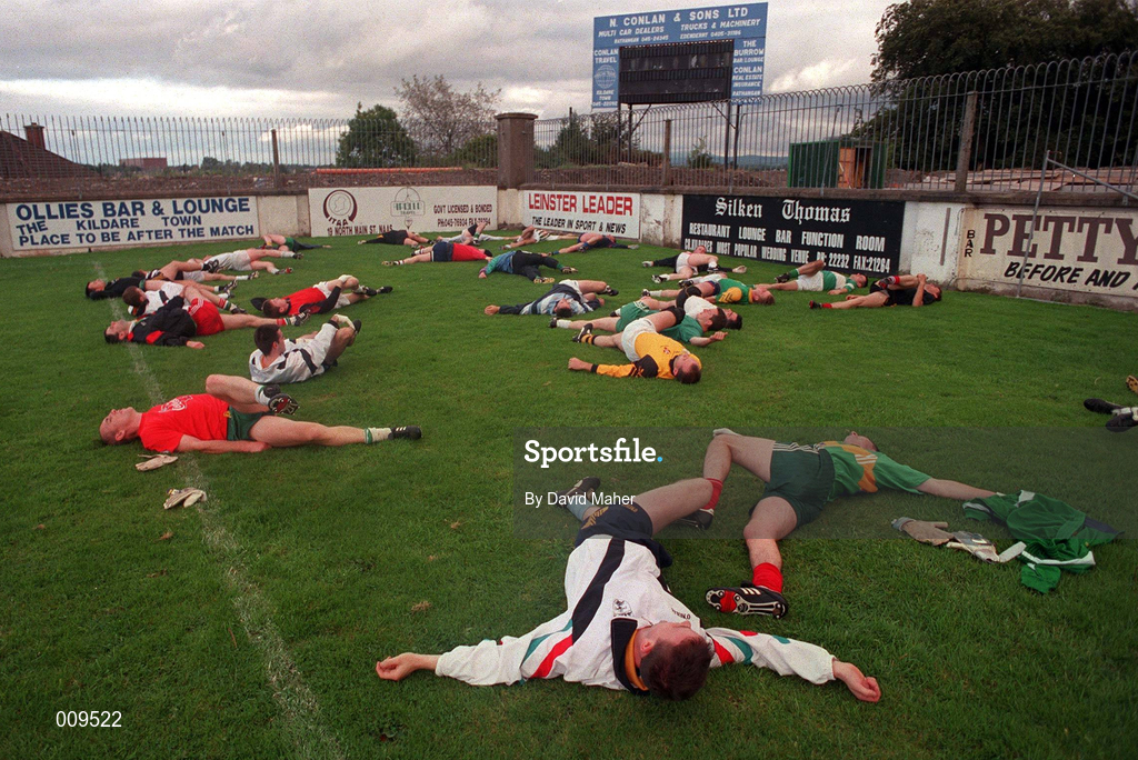 15 September 1998; Players stretch during a Kildare senior football squad training session at St Conleth's Park in Newbridge, Kildare. Photo by David Maher/Sportsfile