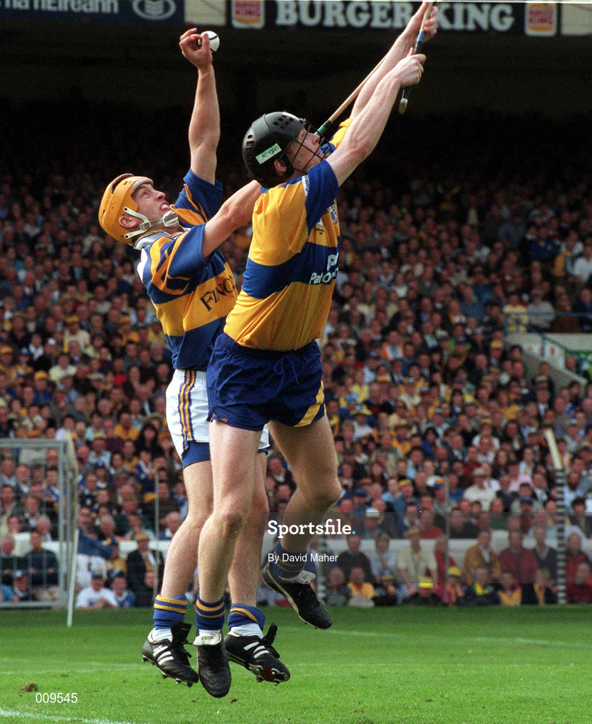 14 September 1997; Liam Cahill of Tipperary in action against Frank Lohan of Clare during the Guinness All-Ireland Hurling Championship Final match between Clare and Tipperary at Croke Park in Dublin. Photo by Ray McManus/Sportsfile