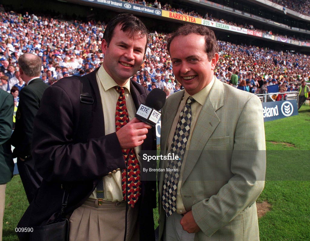 24 August 1997; RTÉ commentators Brian Carthy, left, and Marty Morrissey at the Bank of Ireland All-Ireland Senior Football Championship Semi-Final match between Cavan and Kerry at Croke Park in Dublin. Photo by Brendan Moran/Sportsfile