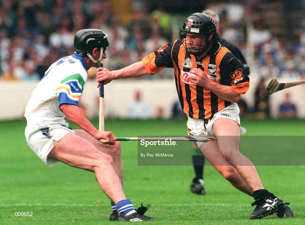 16 August 1998; PJ Delaney of Kilkenny in action against Seán Cullinane of Waterford during the Guinness All-Ireland Senior Hurling Championship Semi-Final match between Kilkenny and Waterford at Croke Park in Dublin. Photo by Ray McManus/Sportsfile