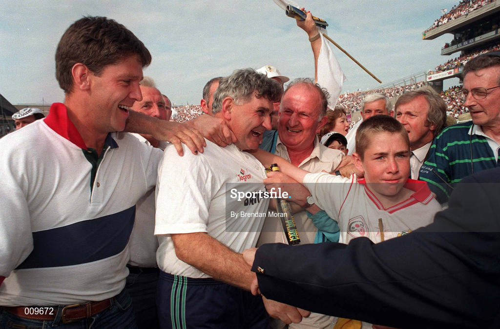 30 August 1998; Kildare manager Mick O'Dwyer celebrates with supporters after the Bank of Ireland All-Ireland Senior Football Championship Semi-Final match between Kerry and Kildare at Croke Park in Dublin. Photo by Brendan Moran/SportsfileE