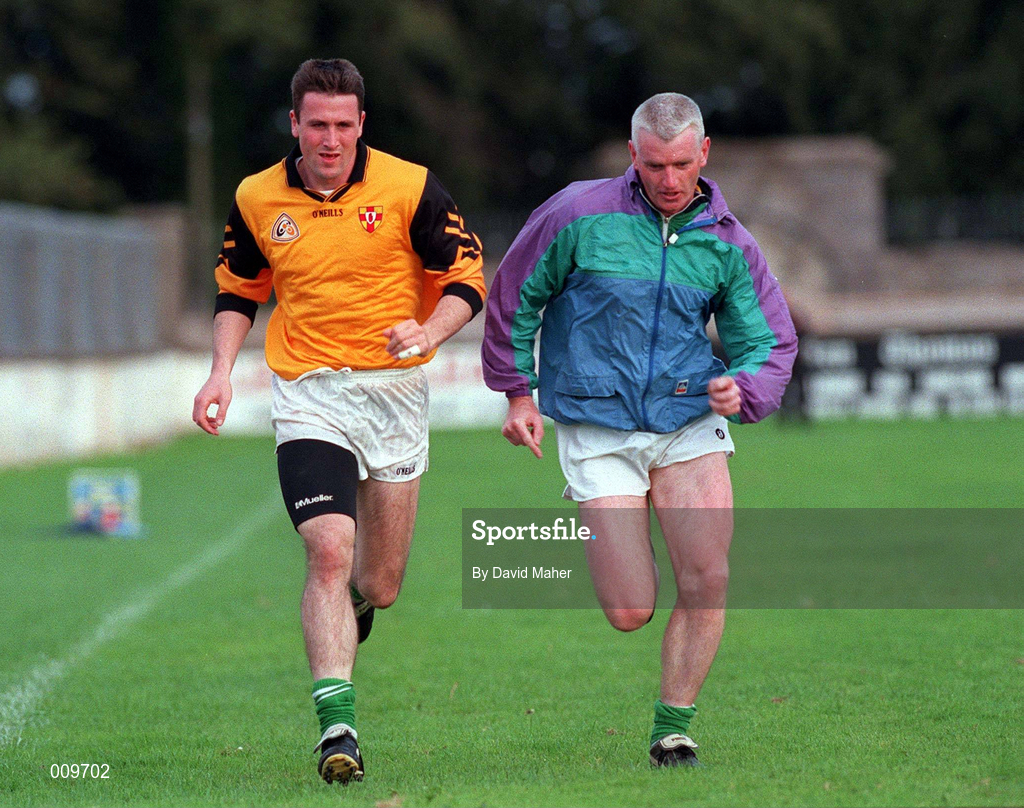 15 September 1998; Kildare footballer Niall Buckley, left, trains alongside team selector John Crofton during a Kildare senior football squad training session at St Conleth's Park in Newbridge, Kildare. Photo by David Maher/Sportsfile