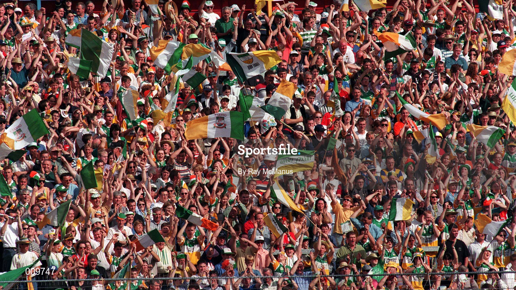 29 August 1998; Offaly supporters on Hill 16 during the Guinness All-Ireland Senior Hurling Championship Semi-Final Refixture match between Clare and Offaly at Semple Stadium in Thurles, Tipperary. Photo by Ray McManus/Sportsfile