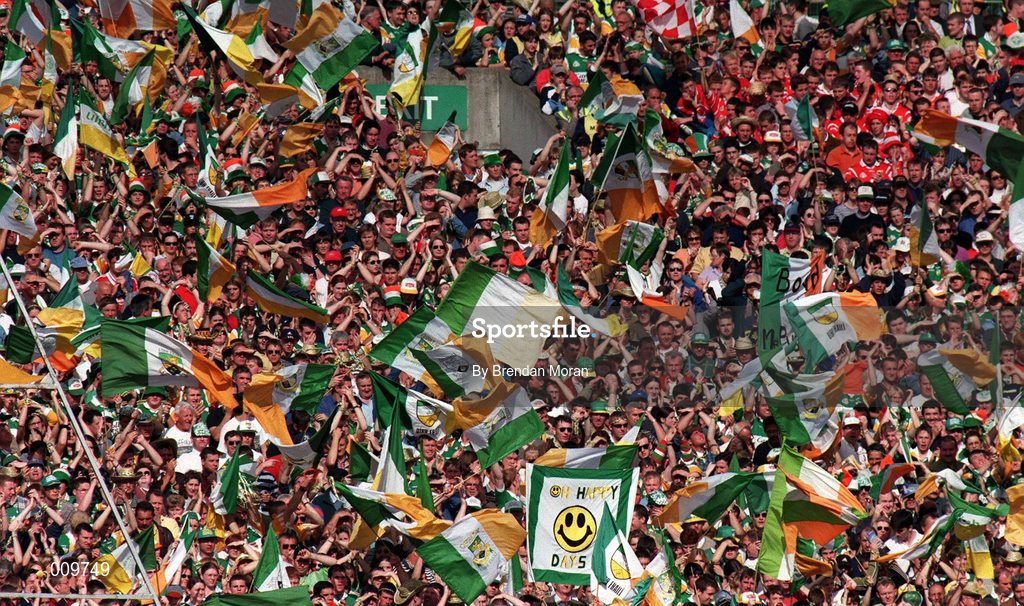 13 September 1998; Offaly fans on Hill 16 during the Guinness All-Ireland Senior Hurling Championship Final match between Kilkenny and Offaly at Croke Park in Dublin. Photo by Brendan Moran/Sportsfile