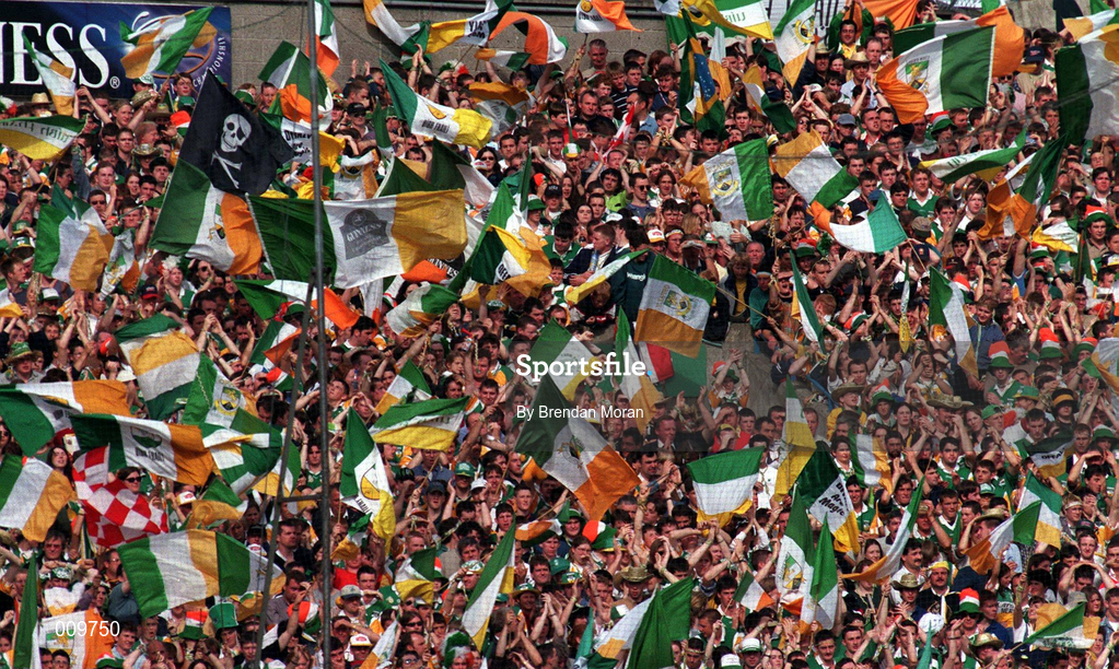 13 September 1998; Offaly supporters on Hill 16 during the Guinness All-Ireland Senior Hurling Championship Final match between Kilkenny and Offaly at Croke Park in Dublin. Photo by Brendan Moran/Sportsfile