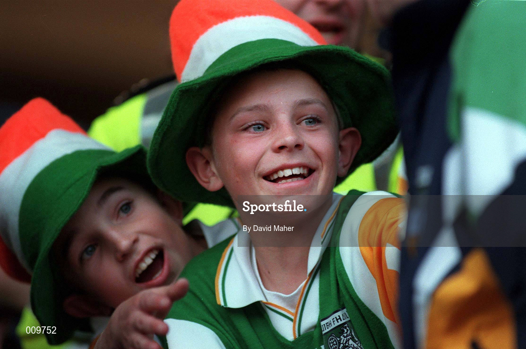 13 September 1998; Offaly supporters Steven and Aidan Kidney from Tullamore during the Guinness All-Ireland Senior Hurling Championship Final match between Kilkenny and Offaly at Croke Park in Dublin. Photo by David Maher/Sportsfile