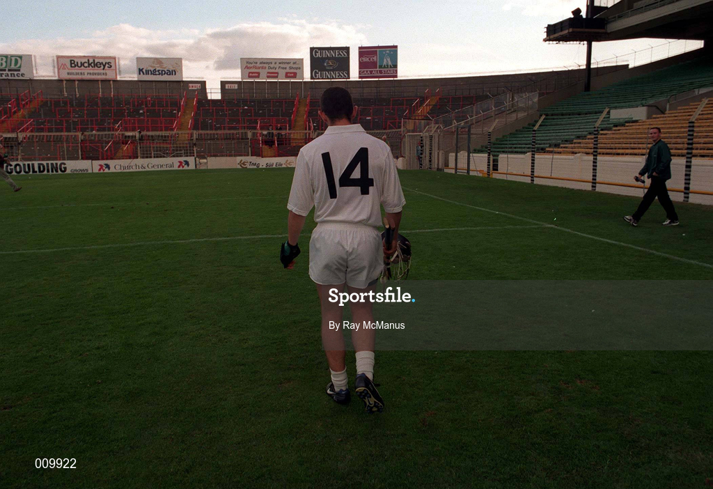 22 August 1998; Kildare captain Tony Spain leaves the pitch after the All Ireland Under-21 'B' hurling Final match between Kerry and Kildare at Croke Park in Dublin was postponed due to a protest on the pitch by Offaly supporters due to the amount of time played in their Guinness All-Ireland Senior Hurling Championship Semi-Final defeat to Clare in the previous game. Photo by Ray McManus/Sportsfile