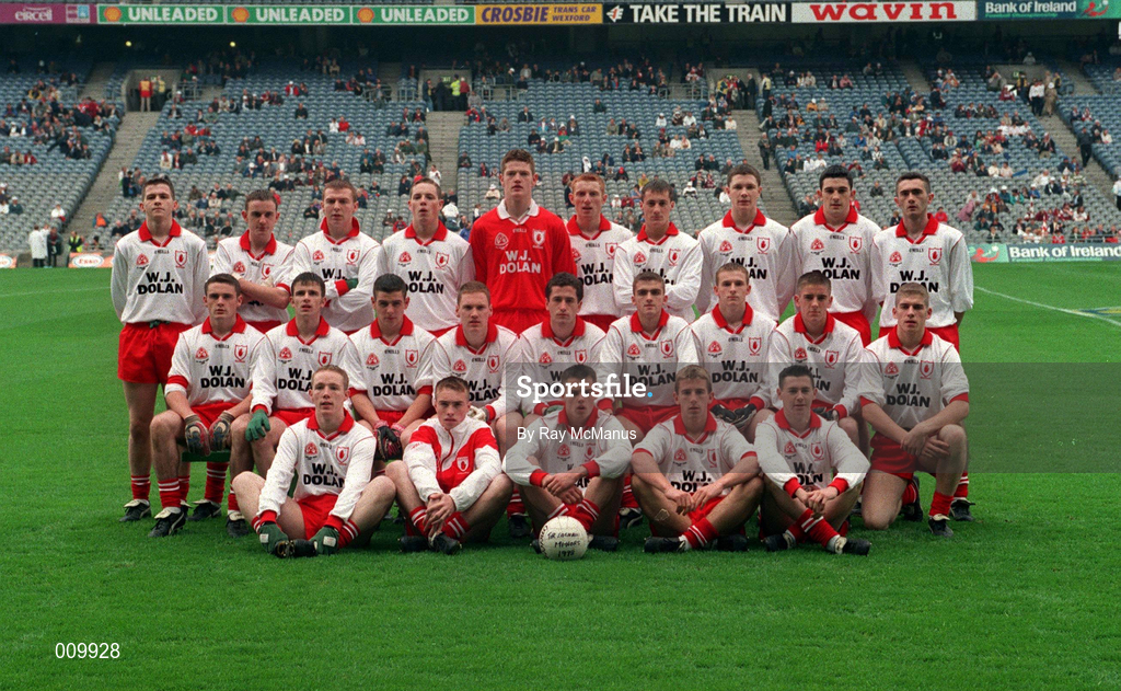 27 September 1998; The Tyrone squad before the All-Ireland Minor Football Championship Final between Laois and Tyrone at Croke Park in Dublin. Photo by Ray McManus/Sportsfile