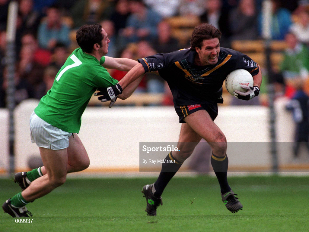 11th October 1998; Wayne Campell of Australia in action against Dermot McCabe of Ireland during the International Rules Series First Test match between Ireland and Australia at Croke Park in Dublin. Photo by Ray McManus/Sportsfile