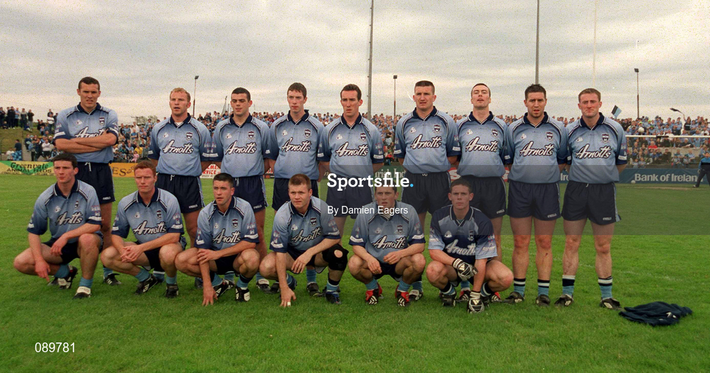 1 June 2002; The Dublin panel prior to the Bank of Ireland Leinster Senior Football Championship Quarter-Final match between Wexford and Dublin at Dr. Cullen Park in Carlow. Photo by Damien Eagers/Sportsfile