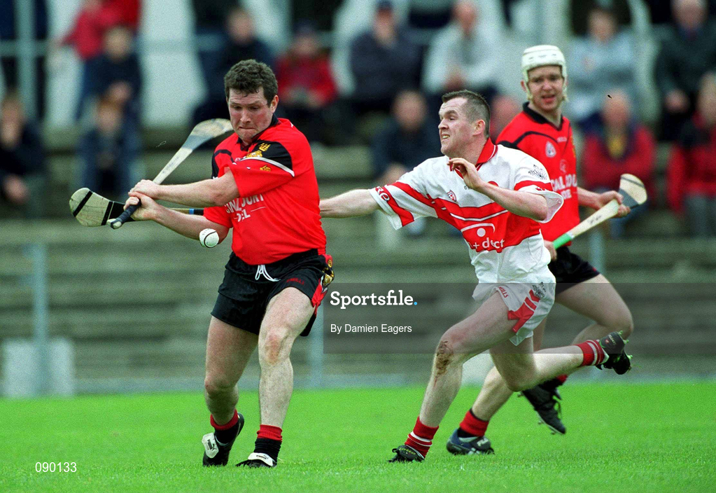 25 May 2002; Michael Braniff of Down in action against Benny Ward of Derry during the Guinness Ulster Senior Hurling Championship Semi-Final match between Down and Derry at Casement Park in Belfast. Photo by Damien Eagers/Sportsfile