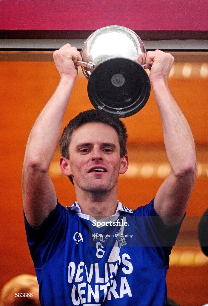 24 December 2011; St. Mary's captain Daniel O'Sullivan lifts the Jack Murphy Cup. South Kerry Senior Football Championship Final, St. Mary's v Dromid Pearses, Waterville Sportsfield, Waterville, Co. Kerry. Picture credit: Stephen McCarthy / SPORTSFILE