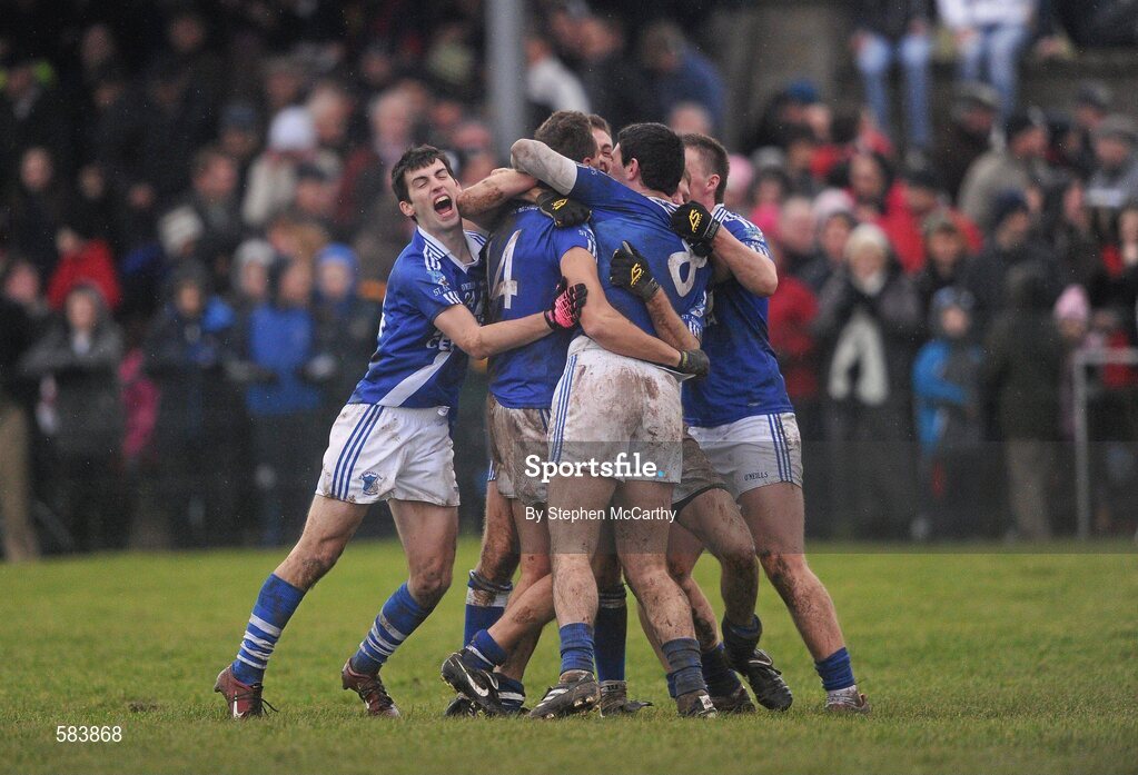 24 December 2011; St. Mary's players, from left, Sean Cournane, Maurice Fitzgerald, Paul O'Donoghue, Bryan Sheehan, 8, and Denis Daly, right, celebrate their side's victory. South Kerry Senior Football Championship Final, St. Mary's v Dromid Pearses, Waterville Sportsfield, Waterville, Co. Kerry. Picture credit: Stephen McCarthy / SPORTSFILE