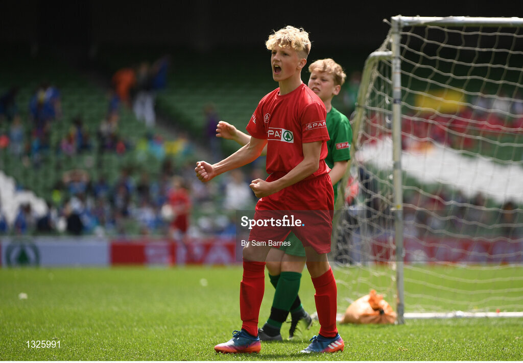 31 May 2017; Brian McEvoy of Nenagh CBS Primary, Co Tipperary, Celebrates after scoring a goal during the SPAR FAI Primary School 5s National Finals at the Aviva Stadium in Lansdowne Rd, Dublin. Photo by Sam Barnes/Sportsfile