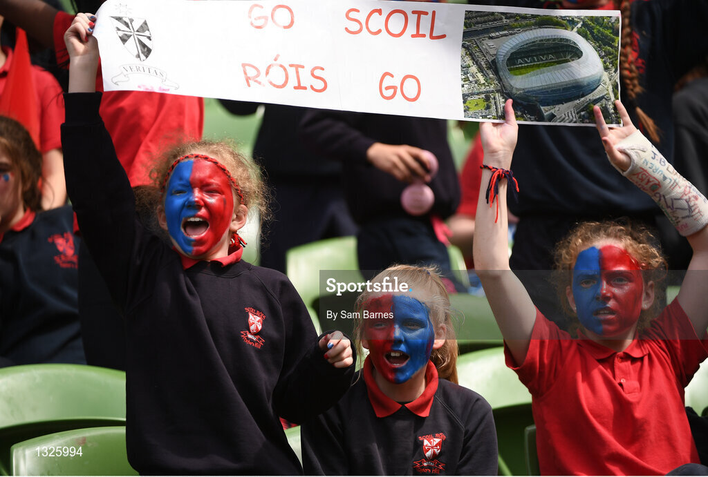 31 May 2017; Supporters of Scoil Róis, Co Galway, during the SPAR FAI Primary School 5s National Finals at Aviva Stadium, in Lansdowne Rd, Dublin 4. Photo by Sam Barnes/Sportsfile