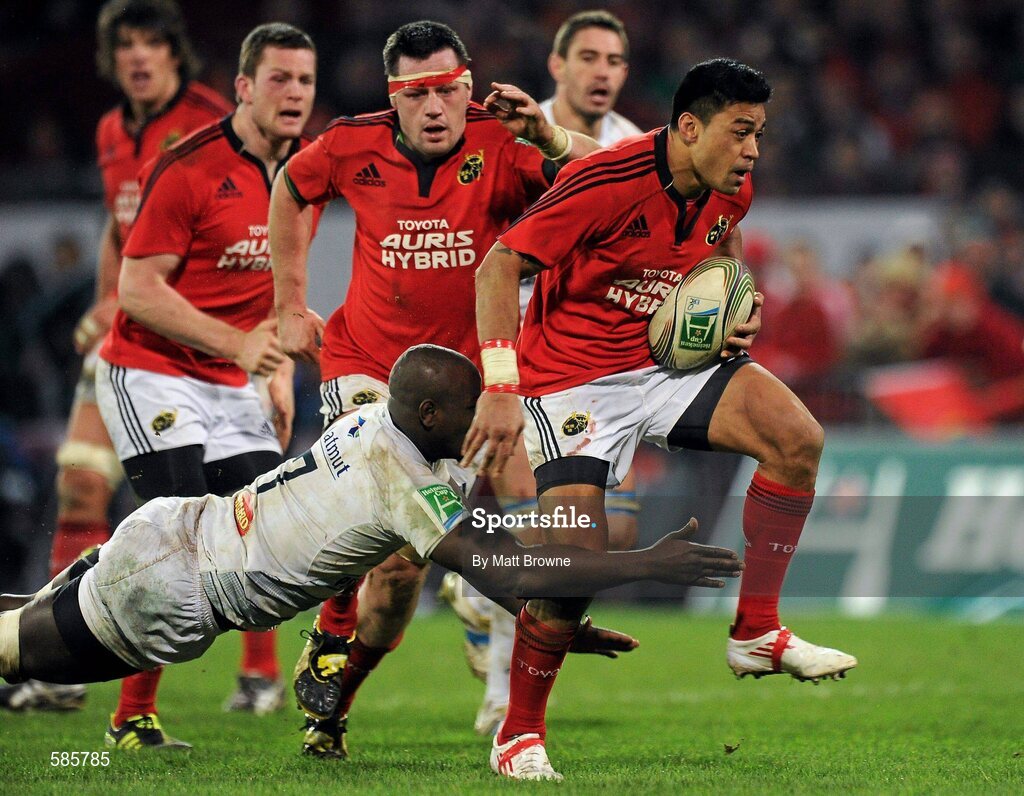 14 January 2012; Lifeimi Mafi, Munster, is tackled by Ibrahim Diarra, Castres Olympique. Heineken Cup, Pool 1, Round 5, Munster v Castres Olympique, Thomond Park, Limerick. Picture credit: Matt Browne / SPORTSFILE