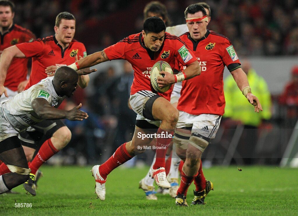 14 January 2012; Lifeimi Mafi, Munster, is tackled by Ibrahim Diarra, Castres Olympique. Heineken Cup, Pool 1, Round 5, Munster v Castres Olympique, Thomond Park, Limerick. Picture credit: Matt Browne / SPORTSFILE