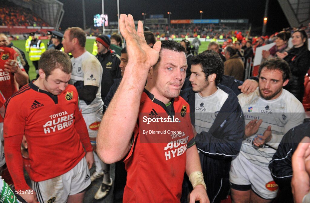 14 January 2012; James Coughlan, Munster, acknowledges supporters after the game. Heineken Cup, Pool 1, Round 5, Munster v Castres Olympique, Thomond Park, Limerick. Picture credit: Diarmuid Greene / SPORTSFILE