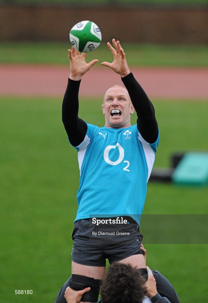 24 January 2012; Ireland captain Paul O'Connell in action during squad training ahead of their RBS Six Nations Rugby Championship game against Wales on February 5th. Ireland Rugby Squad Training, University of Limerick, Limerick. Picture credit: Diarmuid Greene / SPORTSFILE