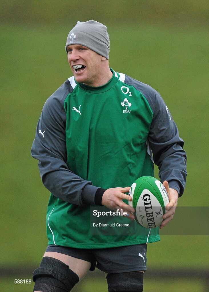 24 January 2012; Ireland captain Paul O'Connell in action during squad training ahead of their RBS Six Nations Rugby Championship game against Wales on February 5th. Ireland Rugby Squad Training, University of Limerick, Limerick. Picture credit: Diarmuid Greene / SPORTSFILE