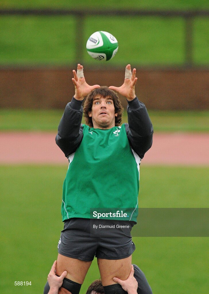 24 January 2012; Ireland's Donncha O'Callaghan in action during squad training ahead of their RBS Six Nations Rugby Championship game against Wales on February 5th. Ireland Rugby Squad Training, University of Limerick, Limerick. Picture credit: Diarmuid Greene / SPORTSFILE