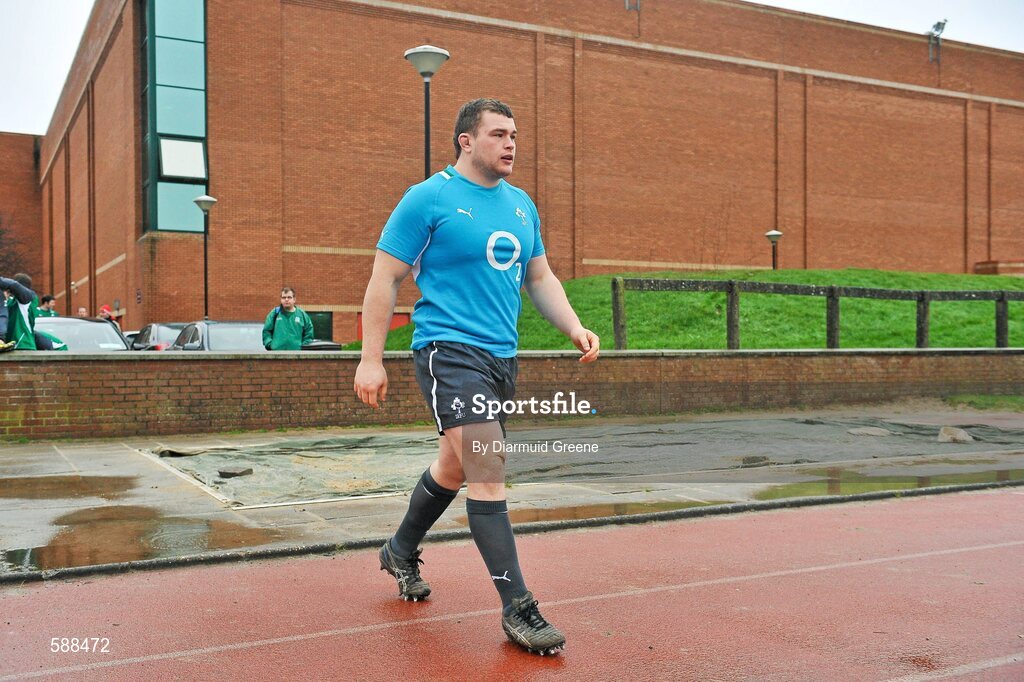 24 January 2012; Ireland's Jack McGrath makes his way out for squad training ahead of their RBS Six Nations Rugby Championship game against Wales on February 5th. Ireland Rugby Squad Training, University of Limerick, Limerick. Picture credit: Diarmuid Greene / SPORTSFILE