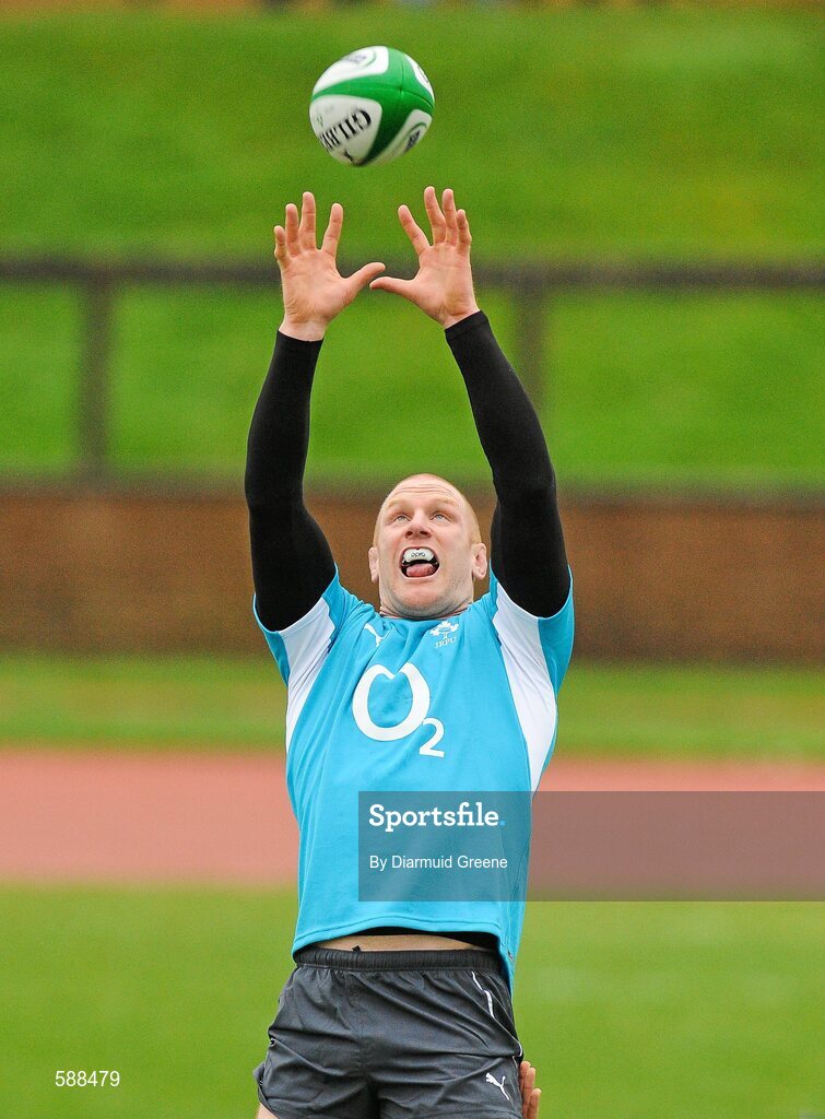24 January 2012; Ireland captain Paul O'Connell in action during squad training ahead of their RBS Six Nations Rugby Championship game against Wales on February 5th. Ireland Rugby Squad Training, University of Limerick, Limerick. Picture credit: Diarmuid Greene / SPORTSFILE