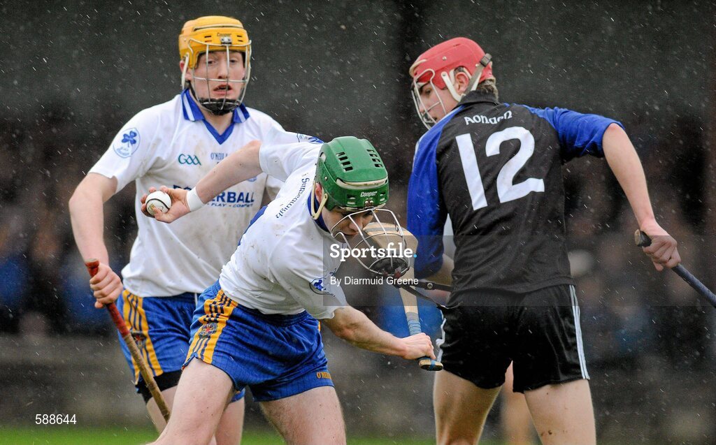 25 January 2012; Brian Troy, Thurles CBS, in action against Stephen O'Brien, Nenagh CBS. Dr Harty Cup, Quarter-Final Replay, Nenagh CBS v Thurles CBS, The Ragg GAA Grounds, Thurles, Co. Tipperary. Picture credit: Diarmuid Greene / SPORTSFILE