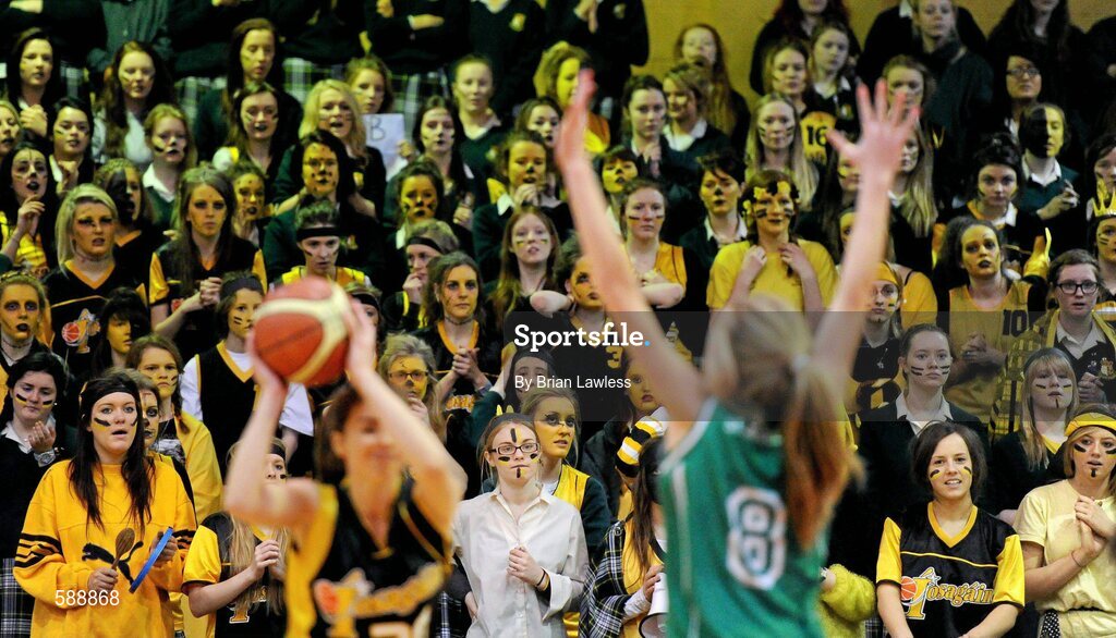 26 January 2012; Colaiste Iosagain supporters watch on during the match. All-Ireland Schools Cup U19A Girls Final, St. Angela's College, Cork v Colaiste Iosagain, Dublin, National Basketball Arena, Tallaght, Dublin. Picture credit: Brian Lawless / SPORTSFILE