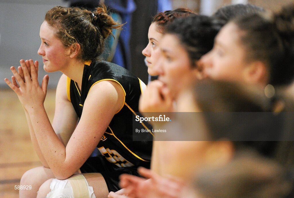 26 January 2012; Meadhbh Ni Cleirigh, Colaiste Iosagain, shows her disappointment towards the end of the match. All-Ireland Schools Cup U19A Girls Final, St. Angela's College, Cork v Colaiste Iosagain, Dublin, National Basketball Arena, Tallaght, Dublin. Picture credit: Brian Lawless / SPORTSFILE