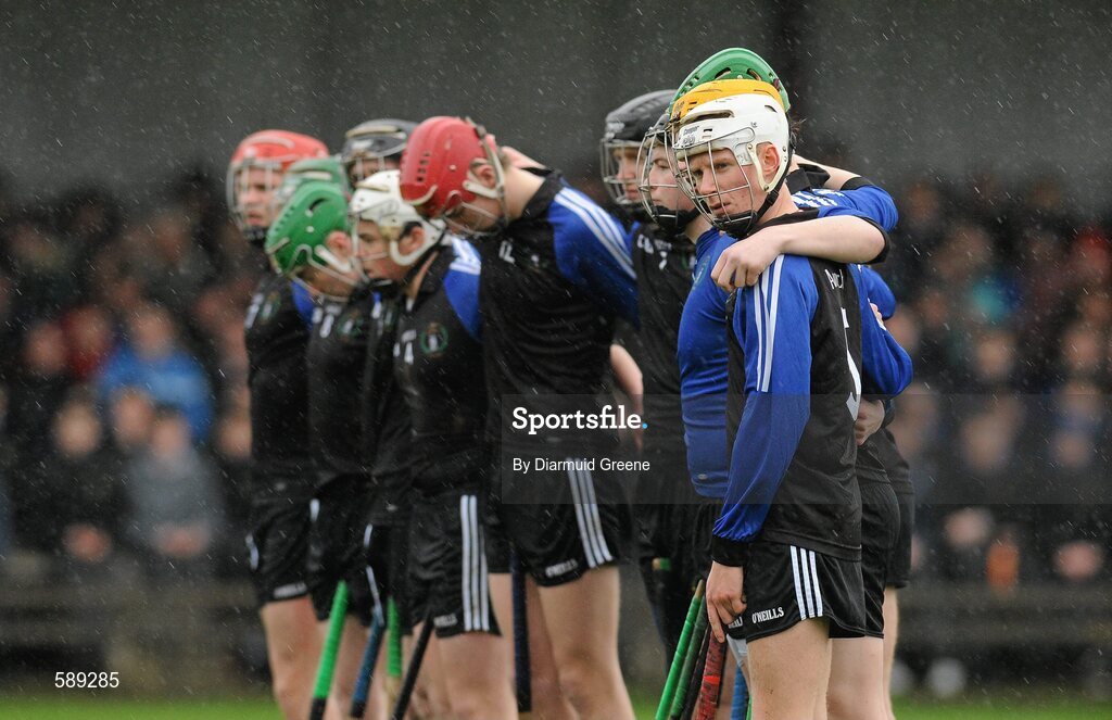 25 January 2012; Eddie Hynes, Nenagh CBS, alongside team-mates during a minute silence before the game. Dr Harty Cup, Quarter-Final Replay, Nenagh CBS v Thurles CBS, The Ragg GAA Grounds, Thurles, Co. Tipperary. Picture credit: Diarmuid Greene / SPORTSFILE