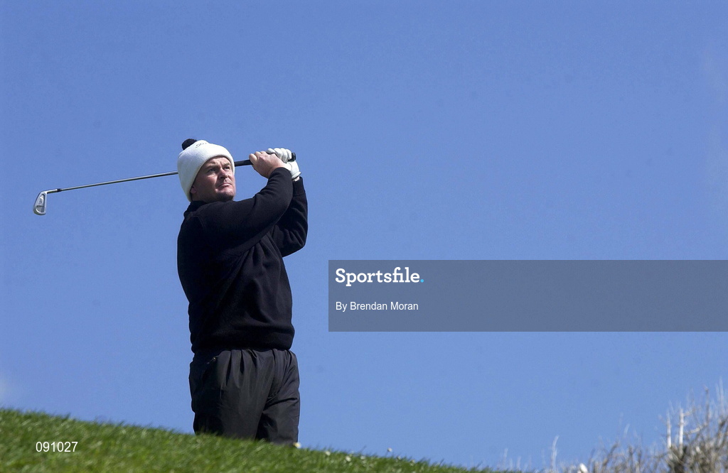 26 April 2002; Raymond Burns of Northern Ireland watches his tee shot at the 15th tee box during day two of the Smurfit Irish PGA Championship at Westport Golf Club in Westport, Mayo. Photo by Brendan Moran/Sportsfile