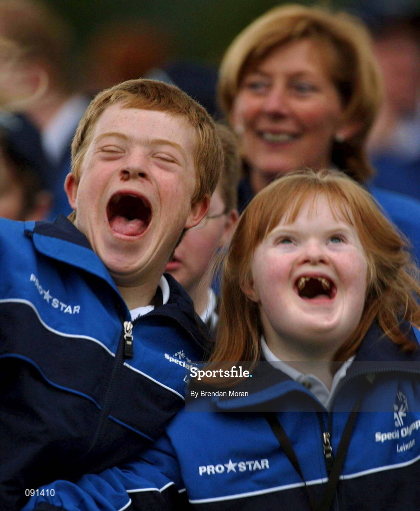 19 June 2002; Leinster athletes Jonathan Kilpatrick and Aisling Hennigan during the 2002 Special Olympics Ireland National Games Opening Ceremony at Parnell Park in Dublin. Photo by Brendan Moran/Sportsfile