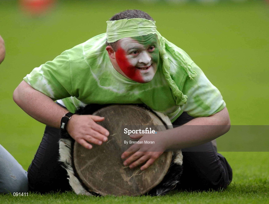 19 June 2002; Tomas Kinsella from Springarden, Waterford, playing the bongos during the 2002 Special Olympics Ireland National Games Opening Ceremony at Parnell Park in Dublin. Photo by Brendan Moran/Sportsfile