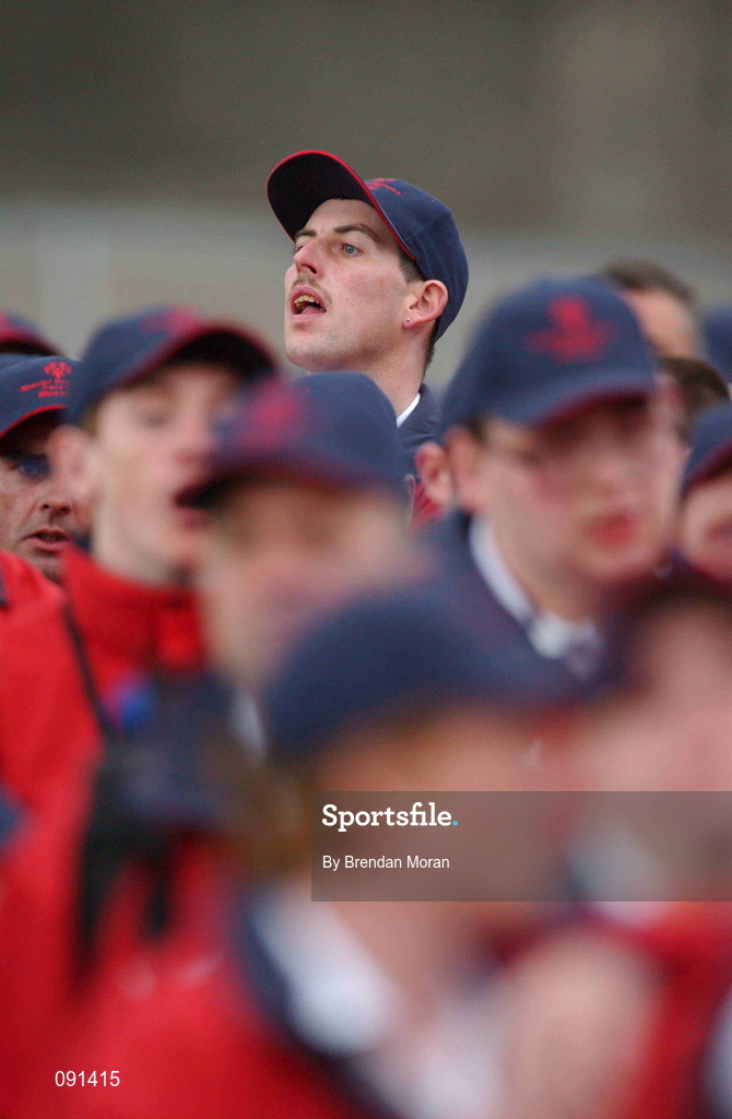 19 June 2002; A Munster athlete tries to see over the rest of his team-mates during the 2002 Special Olympics Ireland National Games Opening Ceremony at Parnell Park in Dublin. Photo by Brendan Moran/Sportsfile