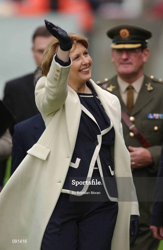 19 June 2002; Her Excellency President Mary McAleese waves to the crowd during the 2002 Special Olympics Ireland National Games Opening Ceremony at Parnell Park in Dublin. Photo by Brendan Moran/Sportsfile
