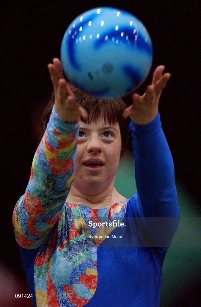 20 June 2002; Leinster's Rachel Hoffman performs her routine during the 2002 Special Olympics Ireland National Games Rhythmic Gymnastics at the RDS Dublin. Photo by Brendan Moran/Sportsfile
