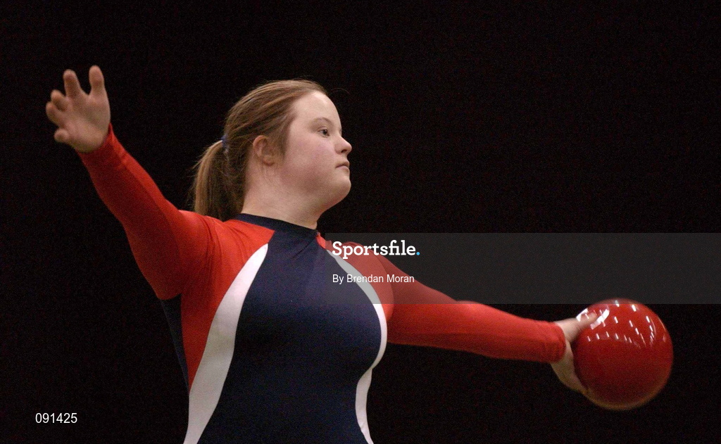 20 June 2002; Leinster's Paula Carroll performs her routine during the 2002 Special Olympics Ireland National Games Rhythmic Gymnastics at the RDS Dublin. Photo by Brendan Moran/Sportsfile