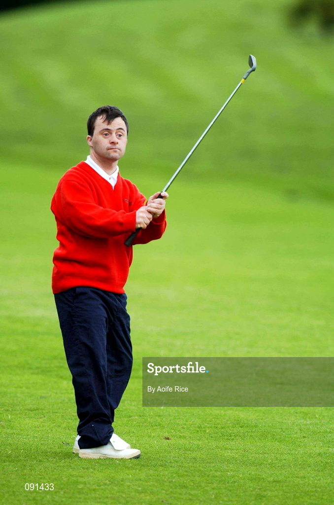 20 June 2002; John O'Keefe of Cork watches his shot on the first fairway during the 2002 Special Olympics Ireland National Games at Elm Green Golf Club in Castleknock, Dublin. Photo by Aoife Rice/Sportsfile