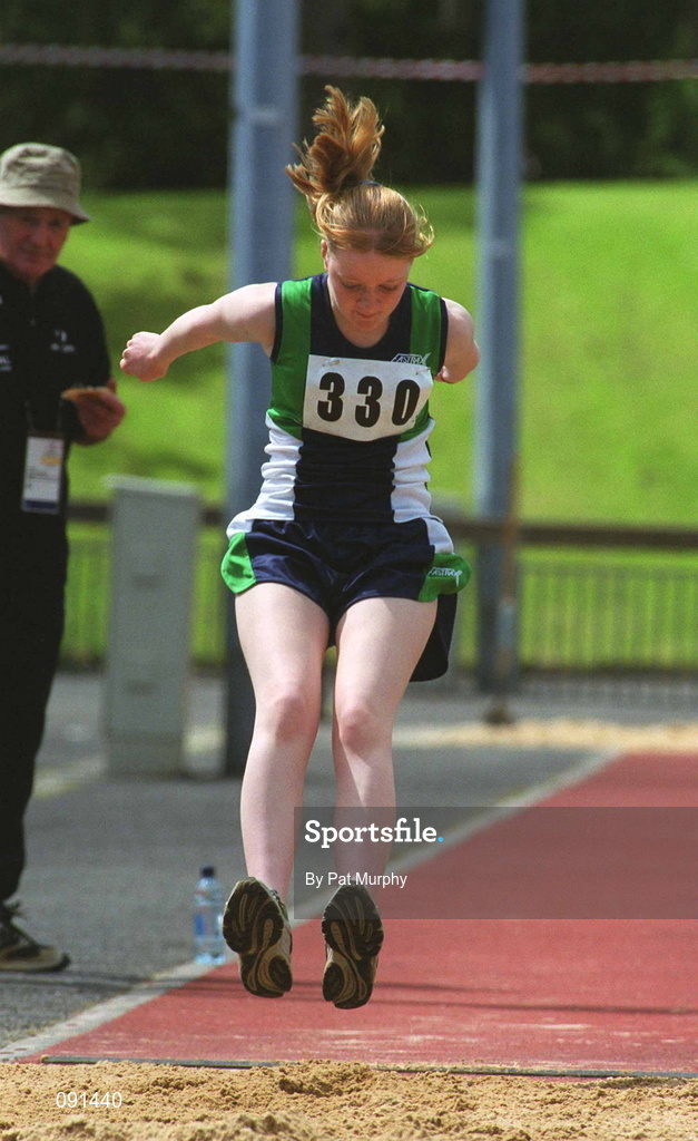 20 June 2002; Special Olympics athlete Louise Convey in action during the 2002 Special Olympics Ireland National Games Long Jump competition at Morton Stadium in Santry, Dublin. Photo by Pat Murphy/Sportsfile