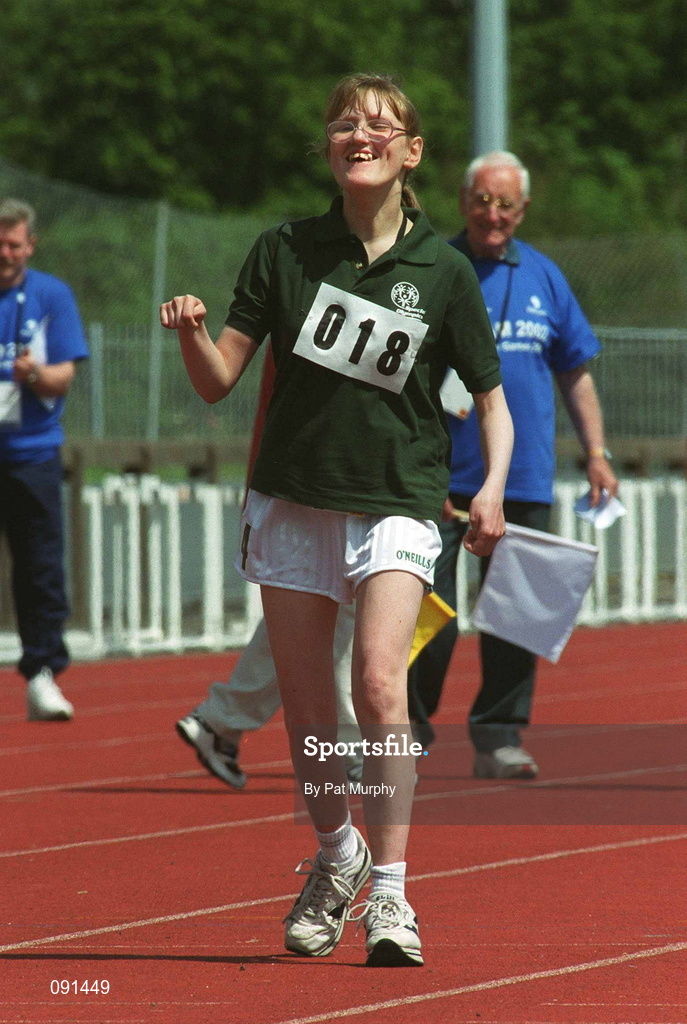 20 June 2002; Special Olympics athlete Sinead Early in action during the 25m Walk, Division 13, Preliminary Round during the 2002 Special Olympics Ireland National Games at Morton Stadium in Santry, Dublin. Photo by Pat Murphy/Sportsfile