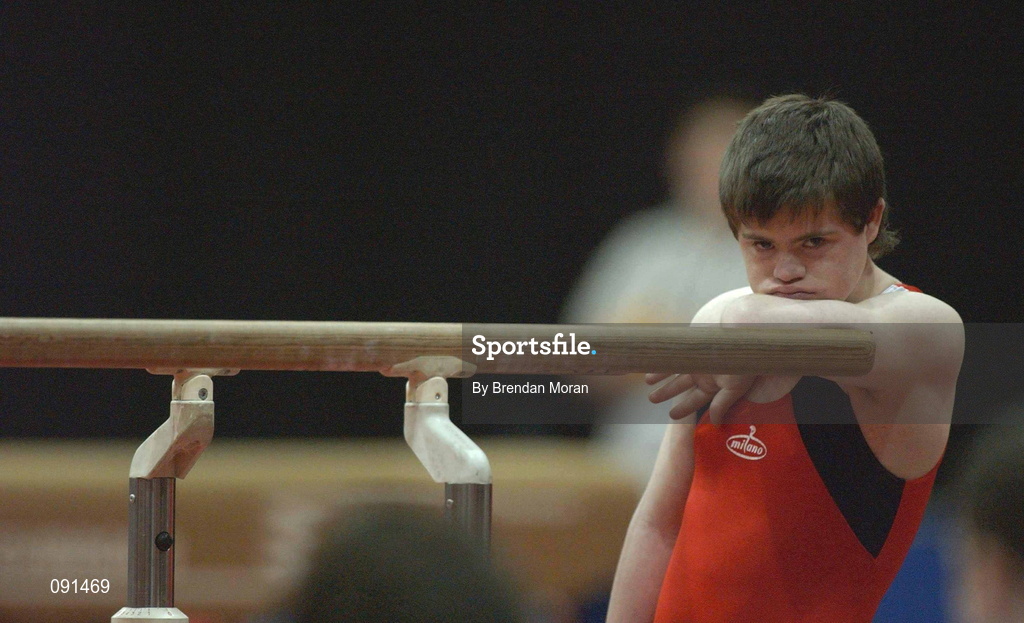 21 June 2002; Munster's Conrad McCullagh awaits his turn on the parallel bars during the 2002 Special Olympics Ireland National Games Gymnastic events at the RDS in Dublin. Photo by Brendan Moran/Sportsfile