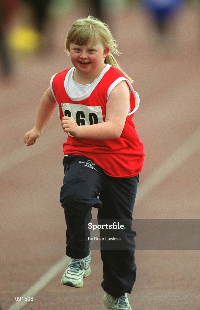 21 June 2002; Special Olympics athlete Terri Gray, age 9, from Tipperary, during a 50m Run during the 2002 Special Olympics Ireland National Games at Morton Stadium in Santry, Dublin. Photo by Brian Lawless/Sportsfile