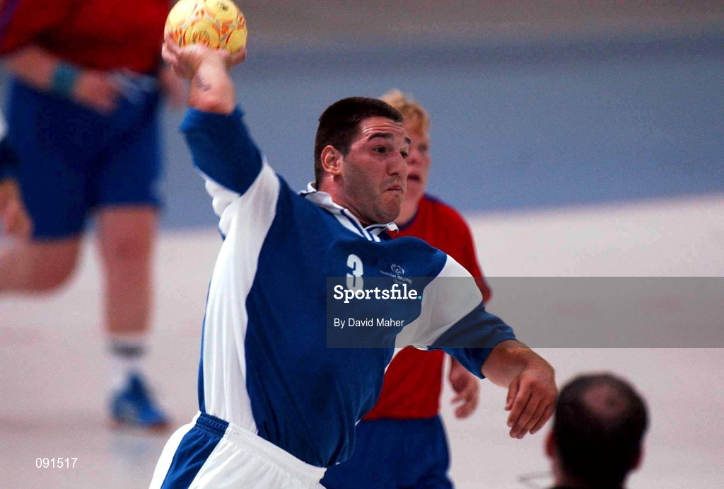21 June 2002; Antonis Strongylis of Greece during the 2002 Special Olympics Ireland National Games Handball match between Greece and Norway at the National Show Centre in Swords, Dublin. Photo by David Maher/Sportsfile