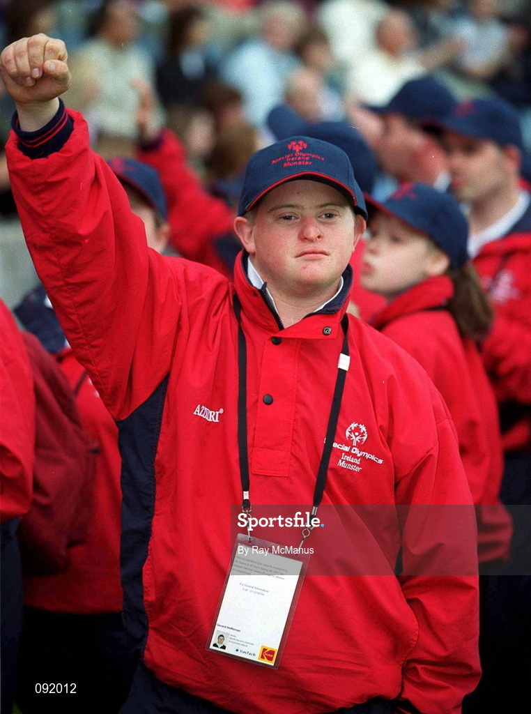 19 June 2002; Munster athlete Gerard Heffernan of Limerick during the 2002 Special Olympics Ireland National Games Opening Ceremony at Parnell Park in Dublin. Photo by Ray McManus/Sportsfile